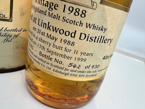 Bouteille de whisky Linkwood Signature 1988. 542