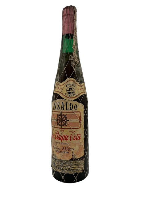 Ancienne bouteille de vin rosé Cinque Terre Ansaldo 1970 avec filet