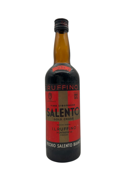Bouteille de vin rouge Salento I L Ruffino 1954 avec étiquette aux couleurs rouge et dorée