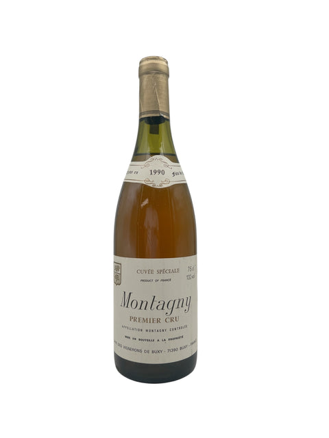 Bouteille de vin blanc Montagny Premier Cru Les Vignerons de Buxy 1990