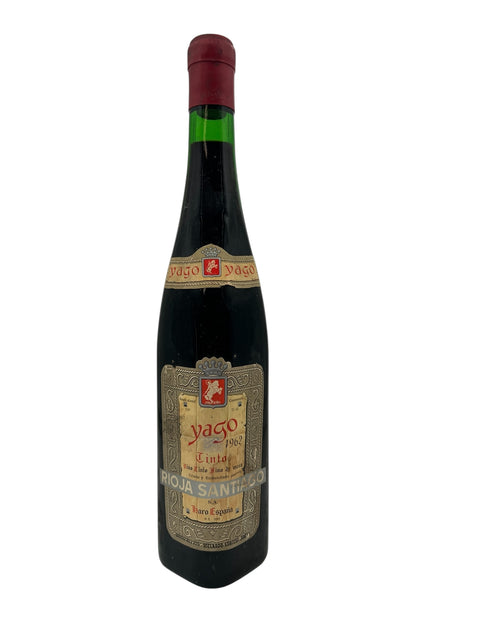 Bouteille de Yago Tinto 1962 avec élégante étiquette de Rioja Santiago