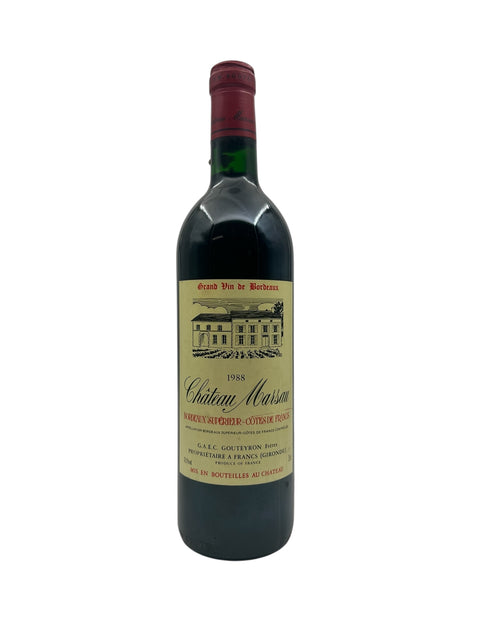 Bouteille de vin rouge Château Marsau 1988 de Bordeaux