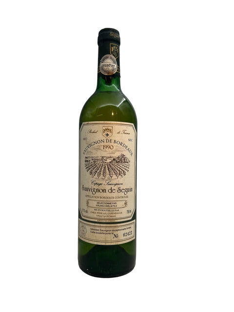 Bouteille de Sauvignon de Seguin 1990 vin blanc de Bordeaux