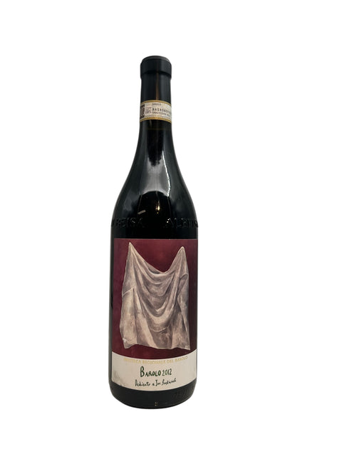 Bouteille de Barolo Delicato e Joe Barbrisca 2012 avec étiquette artistique