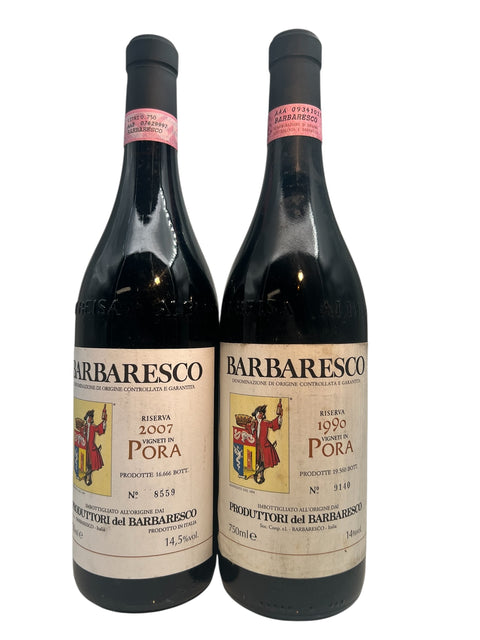 Bouteilles de Barbaresco 1990 et 2007 de Produttori del Barbaresco