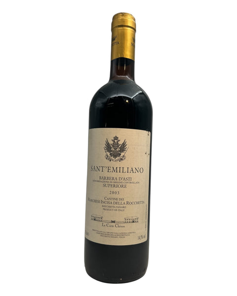 Bouteille de Sant'Emiliano Barbera d'Asti Superiore 2003 avec étiquette