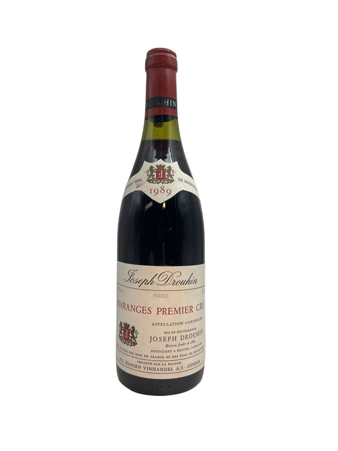 Une bouteille de vin rouge Maranges Premier Cru Joseph Drouhin 1989
