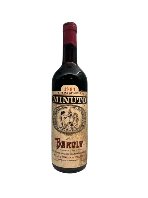 Bouteille de vin rouge Barolo Minuto 1964 avec étiquette